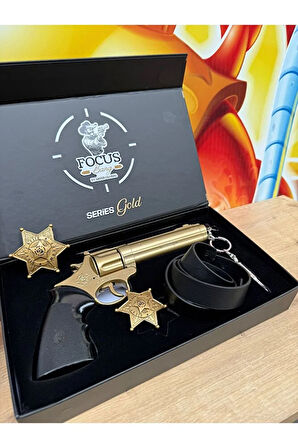 Gold Metal Kovboy Şerif 25Cm Mantar Kapsül Atan Tabanca Kemer+Anahtarlık+Şerif Rozeti+FULL SET