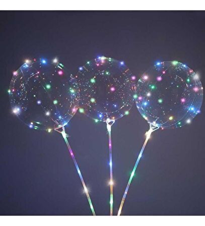 3 Fonksiyonlu Balonlu Led - Işıklı Balon Fonksiyonlu Saplı Şeffaf Işıklı Çubuklu Balon