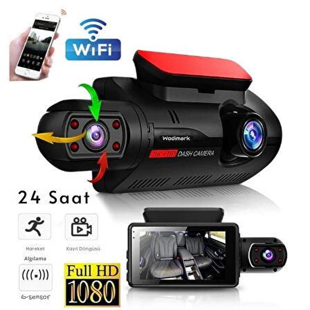 Wodimark A68 Full HD 1080P Araç Kamerası – Çift Lensli, Gece Görüşlü, G-Sensörlü, 360° Dönen Dashcam, 32GB Hafıza Desteği, USB & HDMI