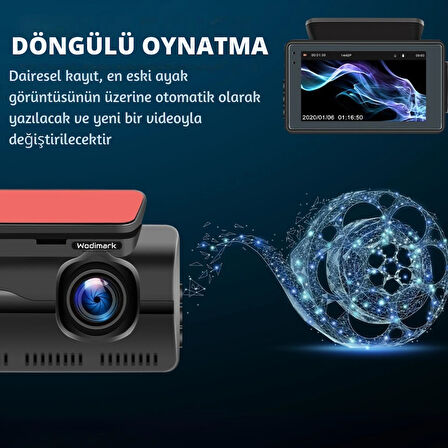 Wodimark A68 Full HD 1080P Araç Kamerası – Çift Lensli, Gece Görüşlü, G-Sensörlü, 360° Dönen Dashcam, 32GB Hafıza Desteği, USB & HDMI