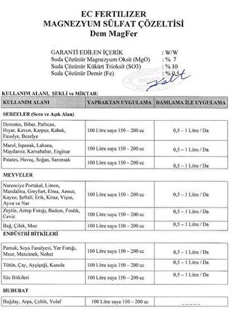 Sararmaya Kesin Çözüm Magnezyum+Demir Dem MagFer  (5 Litre) Sıvı