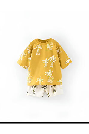 Laciel Palmiye Detaylı Şort ve Tshirt Takım