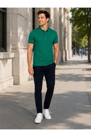 Erkek Polo Yaka yeşil Tişört Likralı Pike Kumaş Terletmez Slim Fit Günlük Şık Tasarım