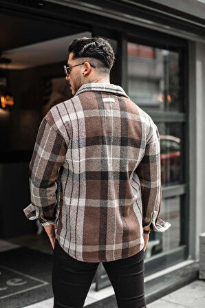  Pamuklu Oversize Oduncu Gömlek Kahve