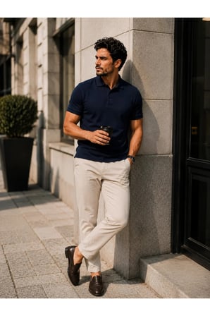 Erkek Polo Yaka Lacivert Tişört Likralı Pike Kumaş Terletmez Slim Fit Günlük Şık Tasarım