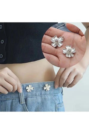 Gold Gümüş Renk Dört Yapraklı Yonca Set, Pantolon Beli Daraltma Aparatı, Kemer, Broş
