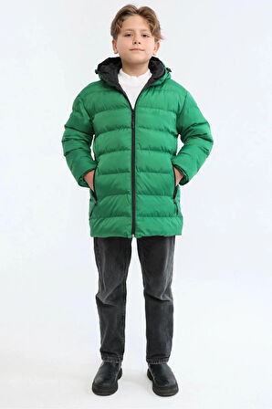 erkek çocuk yeşil rüzgar geçirmez elyaf dolum mont