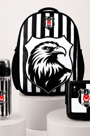 x Dekomus Lisanslı Beşiktaş Özel Tasarım 3D Kartal Küçük Boy Anaokul Çantası,Matara Ve Beslenme Kabı Seti
