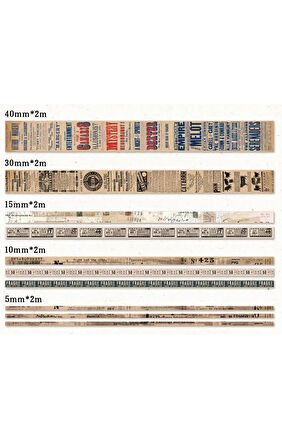 Vintage Washi Kağıt Bant / Retro Desenli Kağıt Bant 10'lu