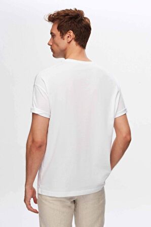 Beyaz V Yaka %100 Pamuk T-shirt 4HC141996755M