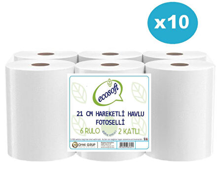 Ecosoft 10 Koli 21cm Fotoselli Hareketli Kağıt Havlu 60 Rulo