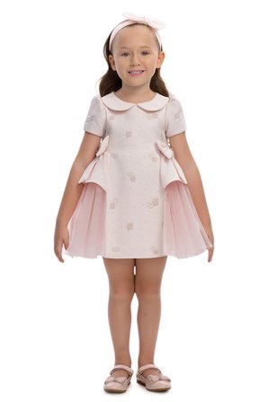 Kız Bebek Yan Tarafında Tül Fiyonklu Doğum Günü - PartiElbisesi 6-24 AY 36168PR-Pembe