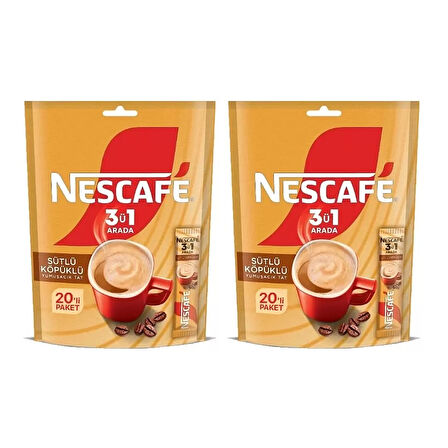 Nescafe 3 ü 1 Arada Sütlü Köpüklü 17,4 gr 20 li Paket x 2 Adet
