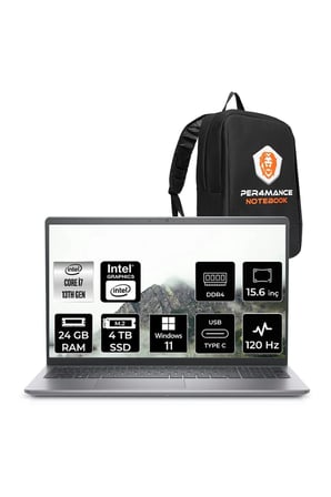 Vostro 3530 i7 1355U 24GB RAM 4TB SSD 15.6" FHD 120Hz Win11 Home N1605PVNB3530P375 Notebook + Per4 Çanta