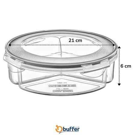 Roichil® 3 Bölmeli Sızdırmaz Contalı Kilitli Kapaklı 1,35 Litre yuvarlak Erzak Saklama Kabı LC-500