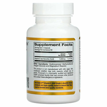 California Gold Nutrition, Gold C, USP Grade Vitamin C, 1,000 mg, 60 Veggie Capsules