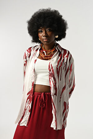 KADIN ŞERİT DESENLİ OVERSİZE KESİM GÖMLEK