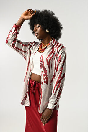 KADIN ŞERİT DESENLİ OVERSİZE KESİM GÖMLEK