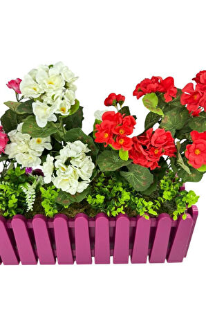 Yapay Çiçek Sardunya Çiçekleri Mor Çit Saksıda Küpeşte Askılı Balkon Çiçeği Çiçek Sepeti