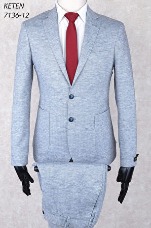 Keten Torba Cep İpli Lastikli Pantolon  Slim Fit Mono Yaka-Çift Yırtmaç Astarsız Drop 6  Takım Elbise