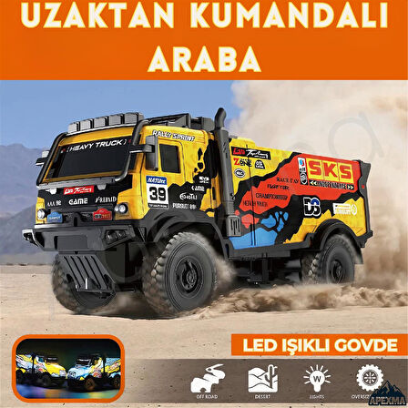 Uzaktan Kumandalı Full Fonksiyon Şarjlı LED Işıklı Gövde Kamyon Rc Off-Road Araba Sarı