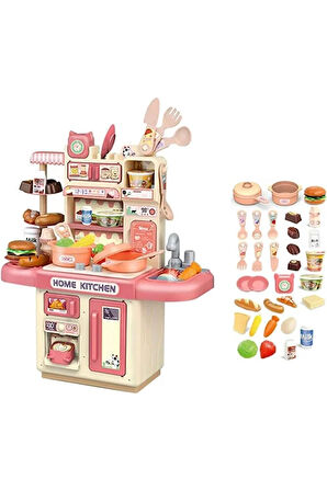 Buharlı Ve Işıklı Su Akan Musluklu Meyveli Yeni Nesil Çok Aksesuarlı Mutfak Seti Oyuncak Evcilik Set