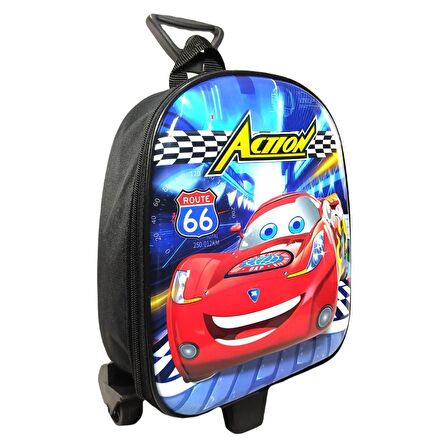 Çekçekli Action Cars Anaokulu Çantası - Cars Çanta - Erkek Çanta