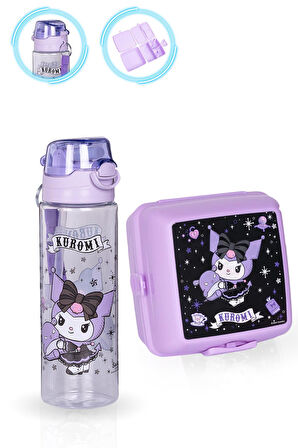 700 ML Kuromi Matara + Kuromi Beslenme Kabı, Yemek Kabı Kuromi Suluk Çocuk Matara Beslenme Kutusu