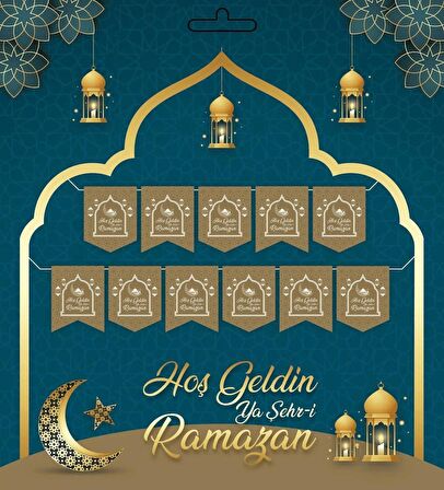 Gold 230 cm Hoşgeldin Ya Şehri Ramazan Banner - Hoşgeldin Ramazan Banner Ramazan Süsleri