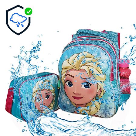 Mavi Frozen Elsa Sırt Çantası + Beslenme - Elsa İlkokul Çantası Karlar Ülkesi Kız Çocuk Okul Çantası