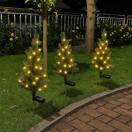 Solar Sarı Ledli Çam Ağacı - Güneş Enerjili Led - Çam Ağacı Bahçe Aydınlatması