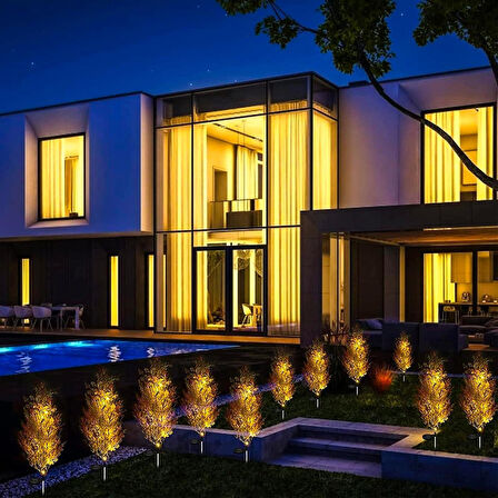 Solar Sarı Ledli Çam Ağacı - Güneş Enerjili Led - Çam Ağacı Bahçe Aydınlatması