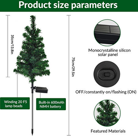 Solar Sarı Ledli Çam Ağacı - Güneş Enerjili Led - Çam Ağacı Bahçe Aydınlatması