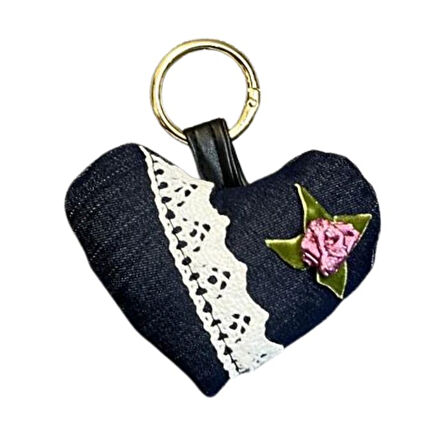 Uretti - Ege 7366 5779 El Yapımı Kalp Model Gül Motifli Anahtarlık