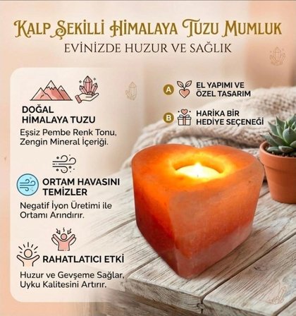 Kalp tasarımlı himalaya tuzu mumluk – dekoratif doğal kaya tuzu