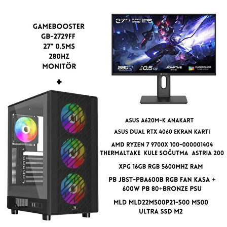 LYSERG PB A600B RGB Kasa Amd Ryzen 7 9700X 16 GB Ram 500 GB SSD Asus Dual RTX 4060 W11 +27" Monitör