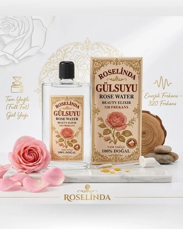 Gül Suyu 100% Doğal – Cilt Temizleyici & Ferahlatıcı Tonik | Şık Cam Şişe Gül Özlü Bakım Suyu