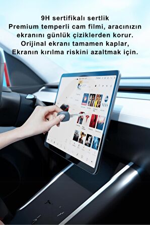 Tesla Model X Uyumlu Araç Multimedya  AR Oleofobik Uygulama Aparatlı Premium Temperli Cam Koruyucu
