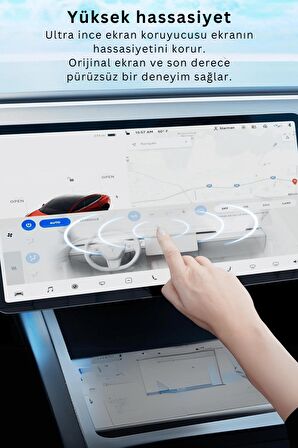 Tesla Model X Uyumlu Araç Multimedya  AR Oleofobik Uygulama Aparatlı Premium Temperli Cam Koruyucu