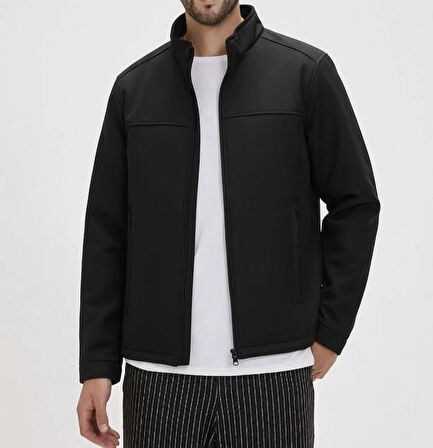 Erkek Siyah Fermuarlı Mont SOFTSHELL
