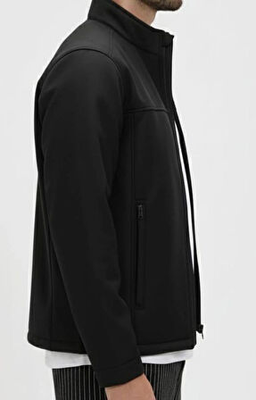 Erkek Siyah Fermuarlı Mont SOFTSHELL