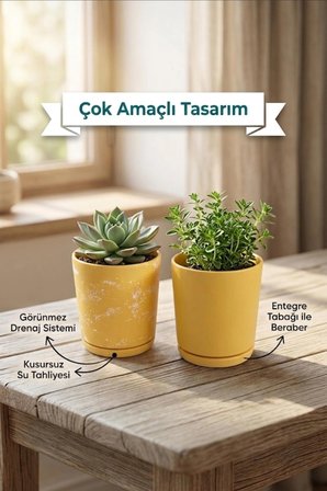 2’li Seramik Saksı (Kalemlik,Fırçalık,Masa Organizeri ) / Modern Dekoratif El Yapımı Tasarım