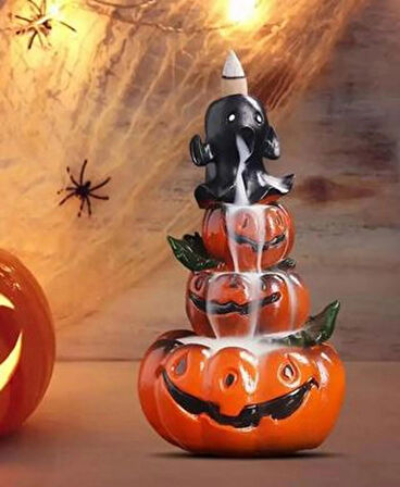 Halloween Dekoratif Tütsülük – Balkabağı&Hayalet Figürlü + 3 Adet Vanilya Geri Akış Tütsü Hediyeli