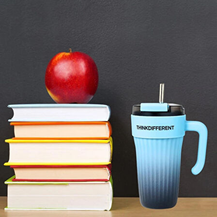 Bondy Think Different Kulplu Kapaklı Büyük Boy Mug 860 ml - Pipetli Paslanmaz Çelik Termos Bardak
