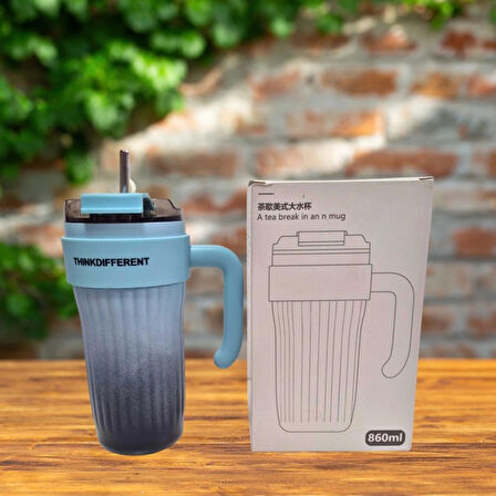 Bondy Think Different Kulplu Kapaklı Büyük Boy Mug 860 ml - Pipetli Paslanmaz Çelik Termos Bardak