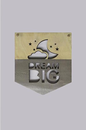 Dream Big Çocuk Odası Ahşap Gri Duvar Dekor Ürünü Bulut Yıldız Desenli 