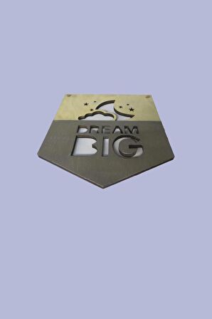 Dream Big Çocuk Odası Ahşap Gri Duvar Dekor Ürünü Bulut Yıldız Desenli 
