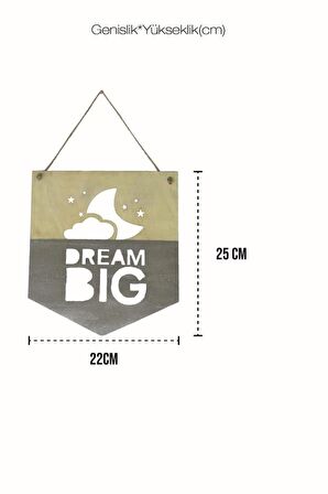 Dream Big Çocuk Odası Ahşap Gri Duvar Dekor Ürünü Bulut Yıldız Desenli 