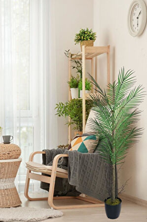 Yapay Ağaç Palmiye 135*50Cm 20Yaprak Areka Ağacı Siyah Saksıda Tek Gövdeli