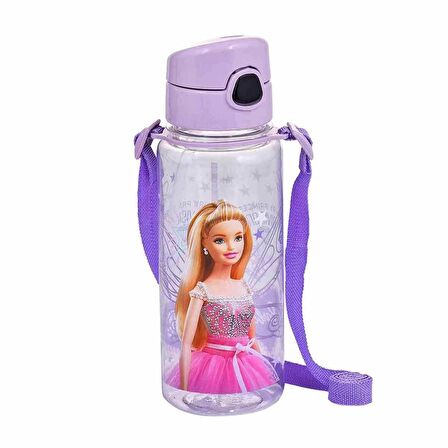Lila Barbie Şeffaf Matara 500ml - Kırılmaz Suluk - Lisanslı Barbie Matara - Pipetli Suluk